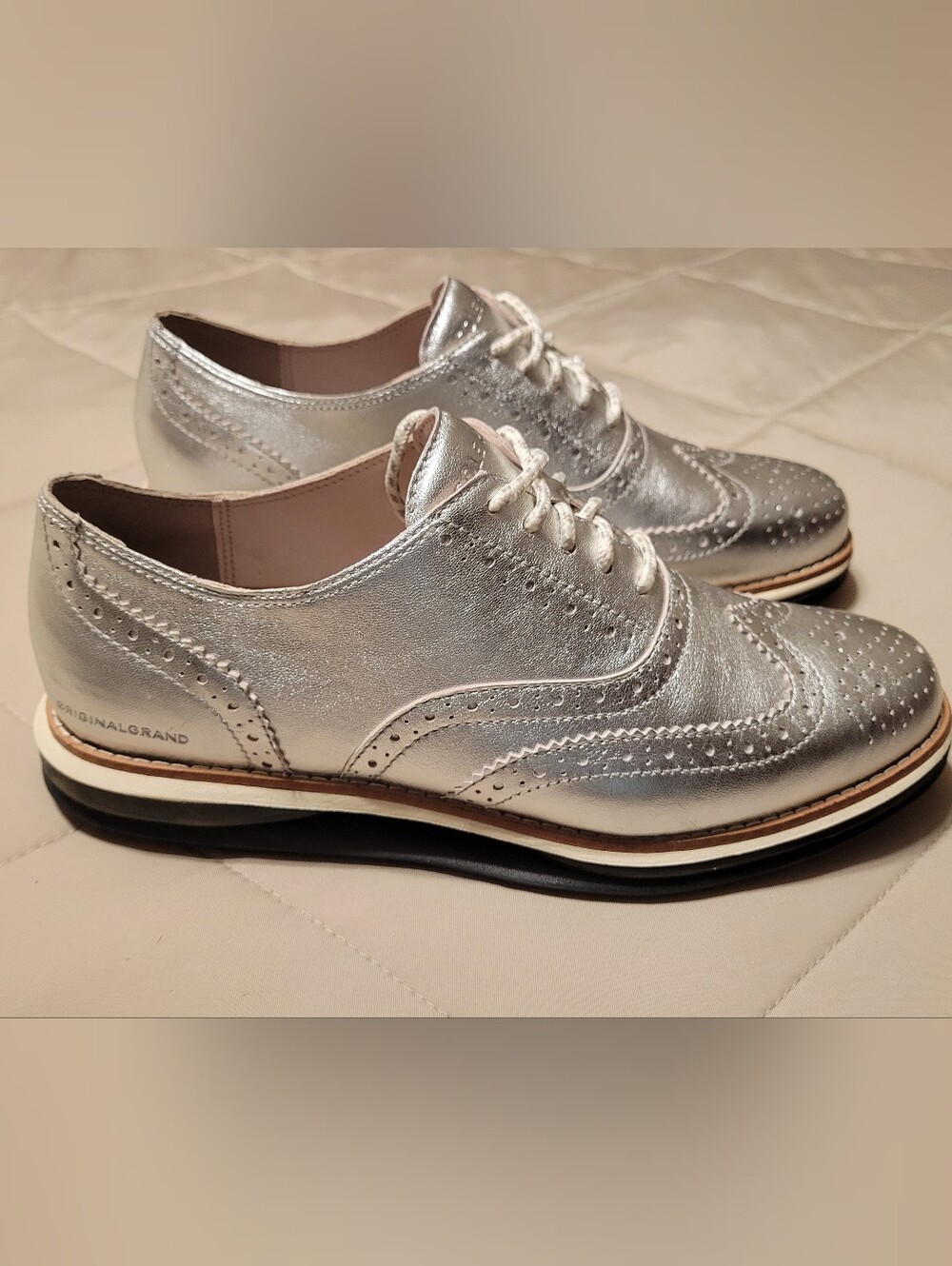 Cole Haan ØriginalGrand Metallic Silver Wingtip Oxfords -Size 6.5 NWOB